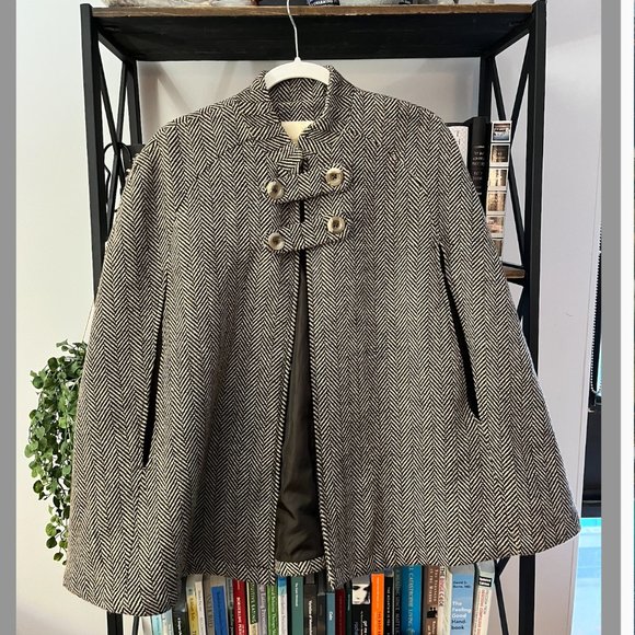 ModCloth Brown Tweed Wool Blend Cape, Size Small - Picture 2 of 4
